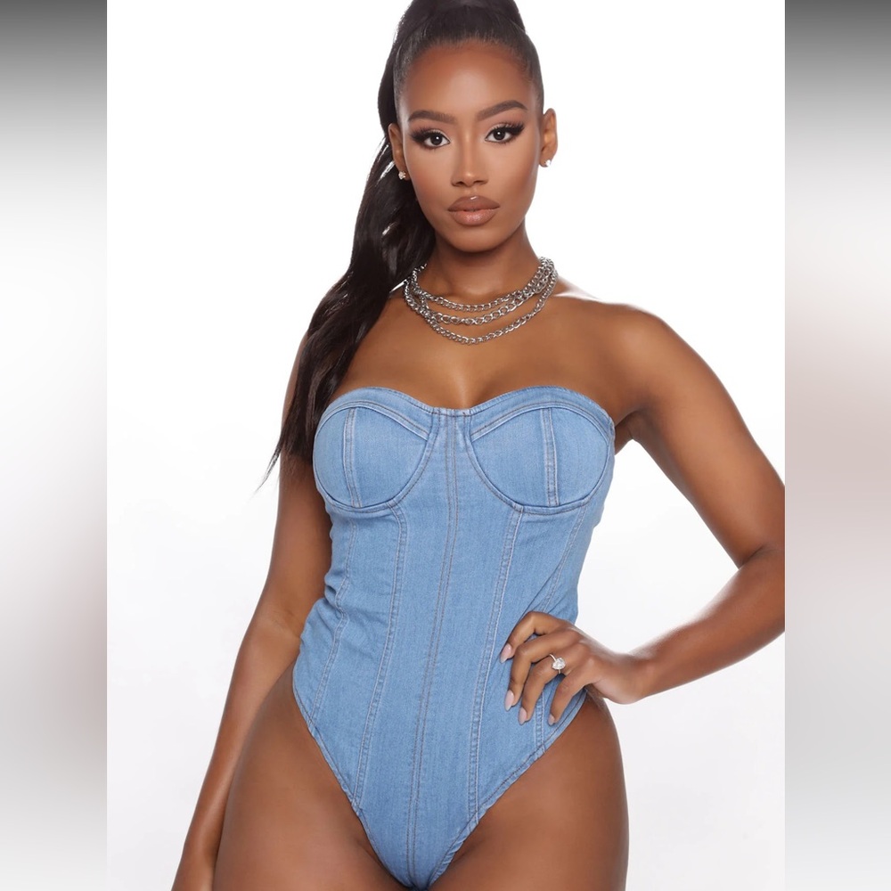 Fashion Nova denim bodysuit size M